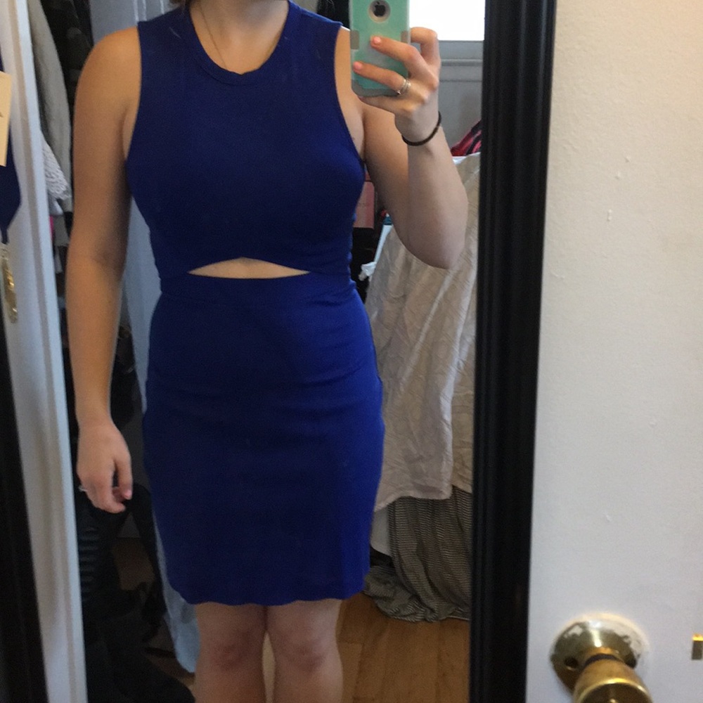 Cobalt blue cocktail dress with cutout